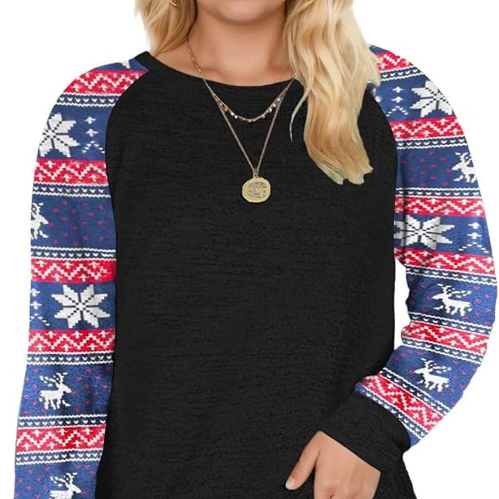 DOLNINE Women's Plus Size 14W-28W Christmas Sweatshirt Long Sleeve Oversized Tun
